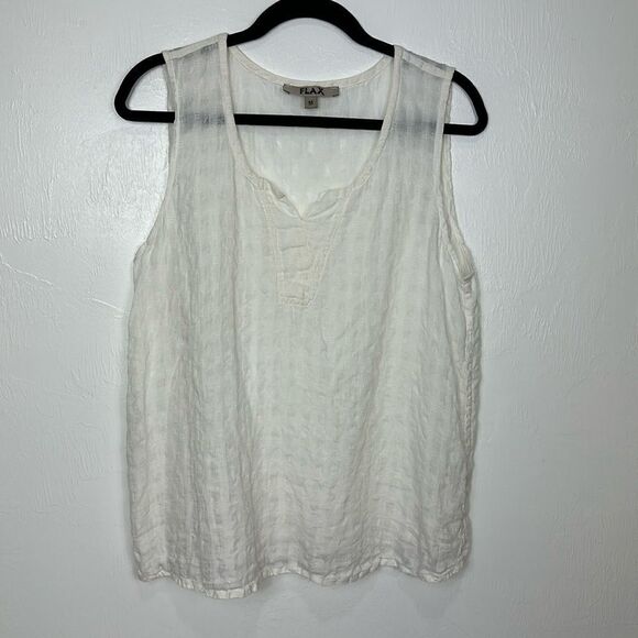 FLAX Linen Textured Off White Sleeveless V-neck Top Size M - Picture 1 of 7